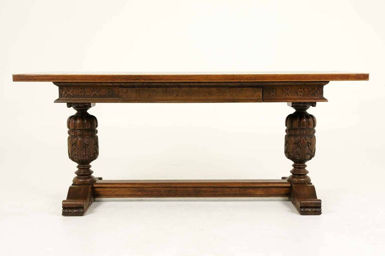 Scottish Heavily Carved Oak Refrectory Desk or Writing Table