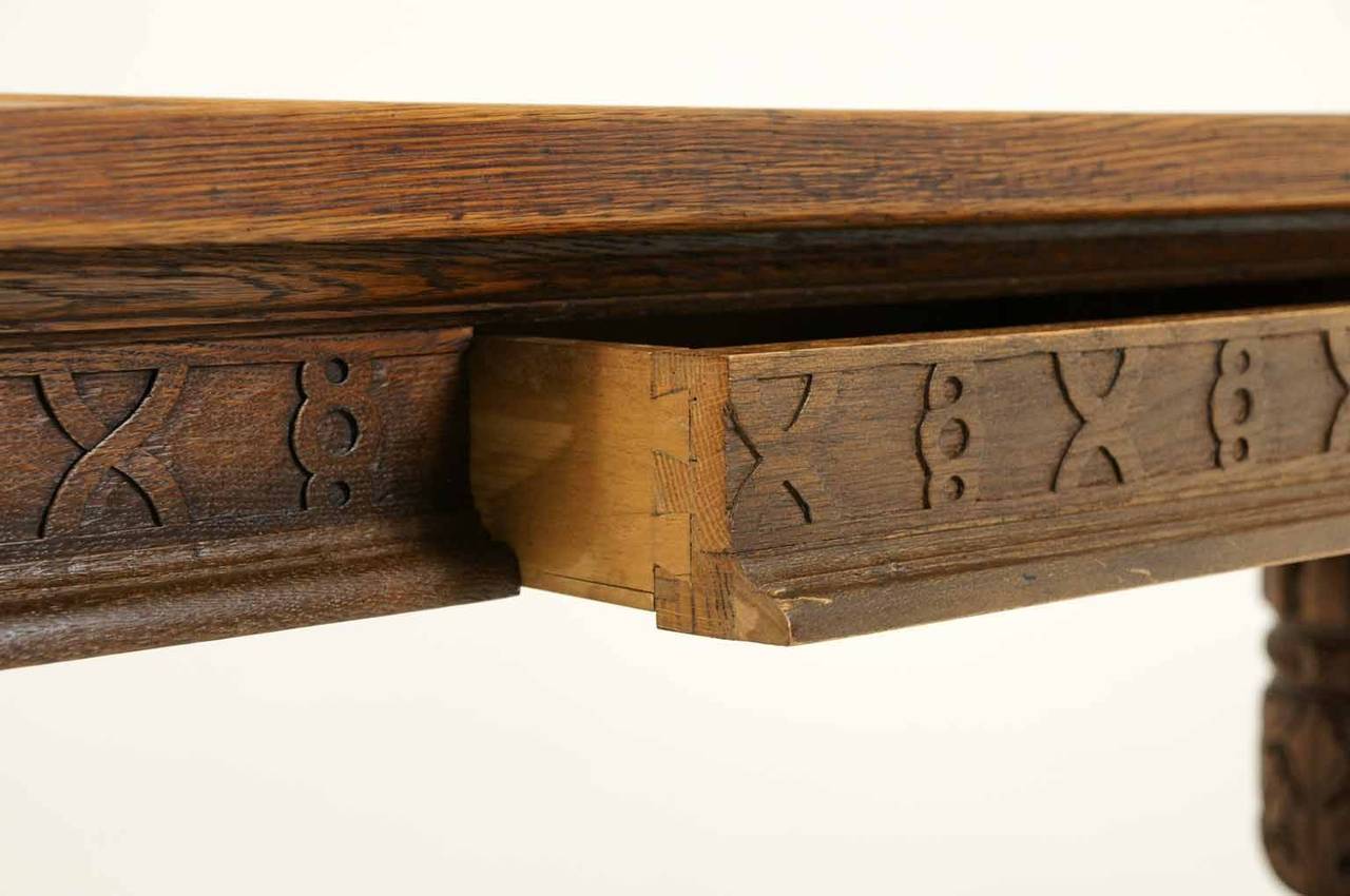 Heavily Carved Oak Refrectory Desk or Writing Table 1