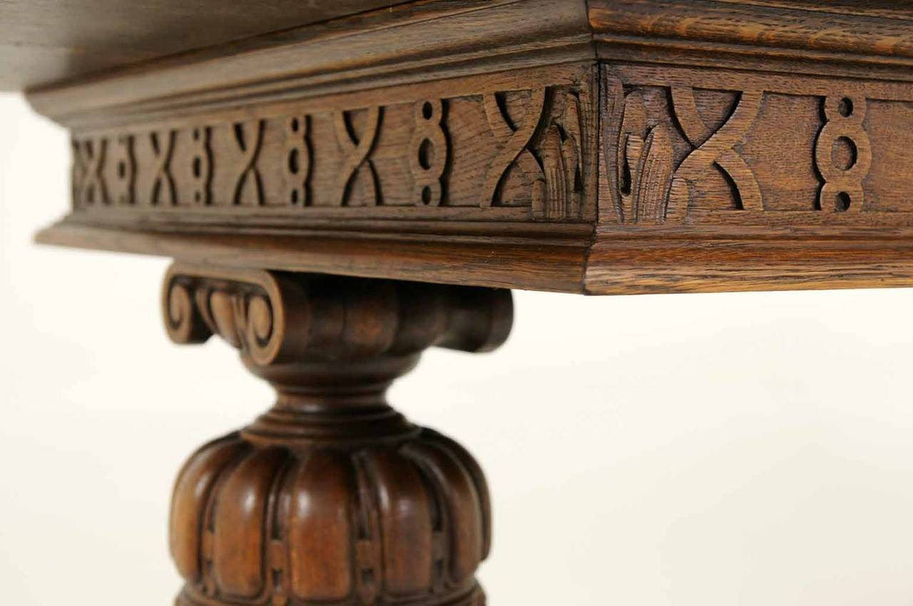 Heavily Carved Oak Refrectory Desk or Writing Table 2