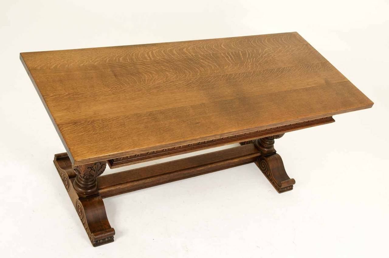 Heavily Carved Oak Refrectory Desk or Writing Table 3