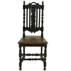 Antique Victorian Carved Oak Hall Chair