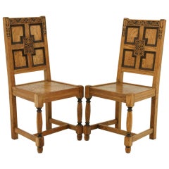 Pair of English Oak Arts & Crafts Hall Chairs
