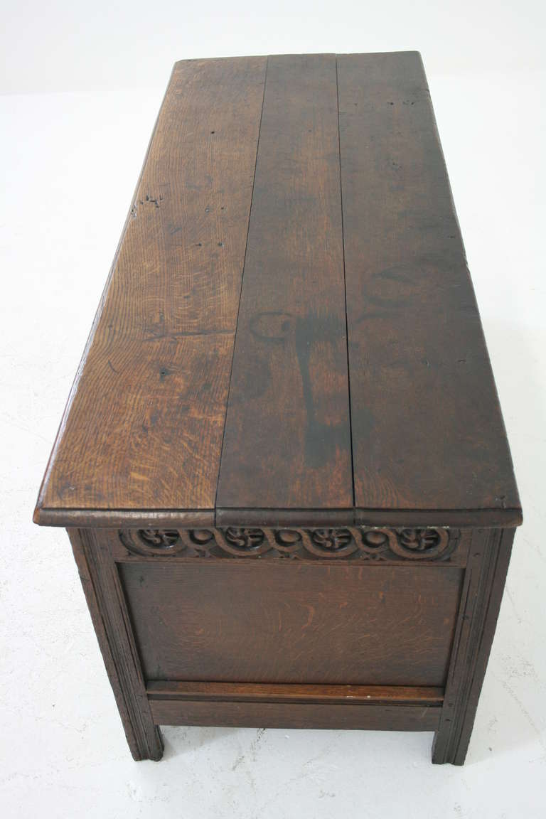 Antique Scottish 17th Century Carved Oak Coffer, Trunk or Blanket Box 4