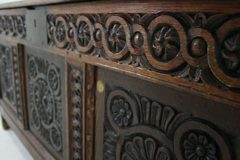Antique Scottish 17th Century Carved Oak Coffer, Trunk or Blanket Box 6