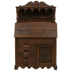 Victorian Carved Oak Slant Front Desk