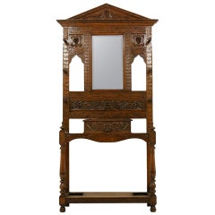 Antique Heavily Carved Oak Victorian Hall Stand