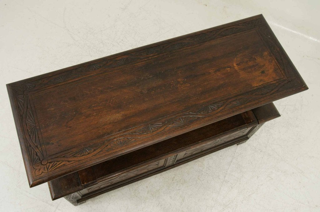 Carved Oak Monks Bench, Hall Bench 5