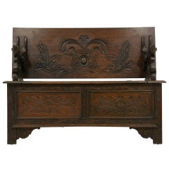 Carved Oak Monks Bench, Hall Bench