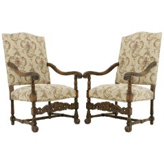 Pair of French Louis XIII Walnut Throne Chairs