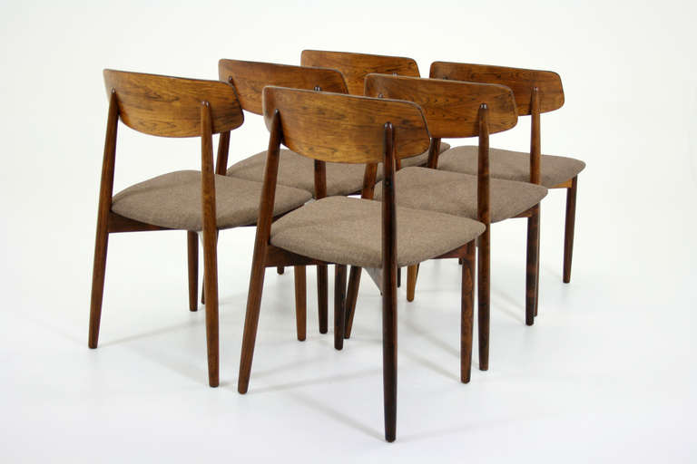 Wood Set of Six Rosewood Dining Chairs