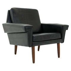 Danish Modern Leather and Teak Lounge Chair