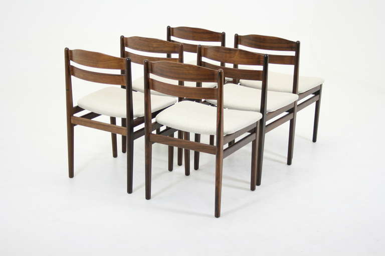 Wood Set Six Rosewood Dining Chairs