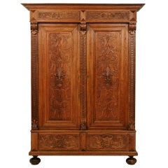 Antique Carved Oak Armoire / Cabinet