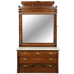 Antique Walnut Marble Top Dresser With Mirror