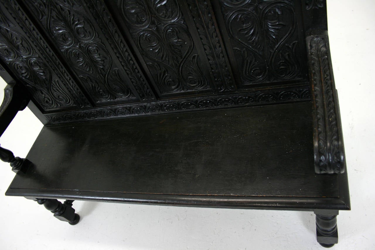 Antique Scottish Victorian Heavily Carved Oak Hall Bench or Settee, 1870 2