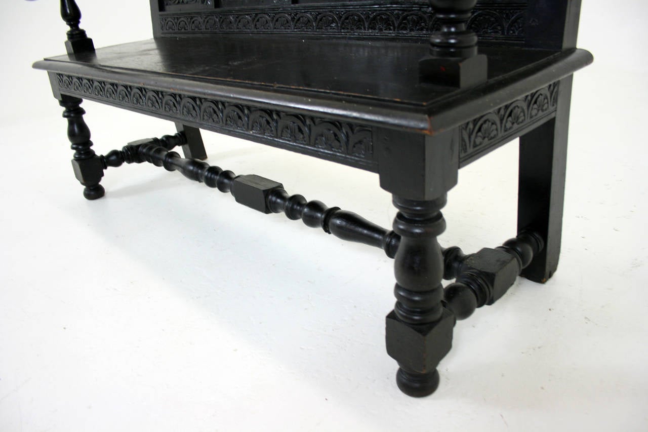 Antique Scottish Victorian Heavily Carved Oak Hall Bench or Settee, 1870 3