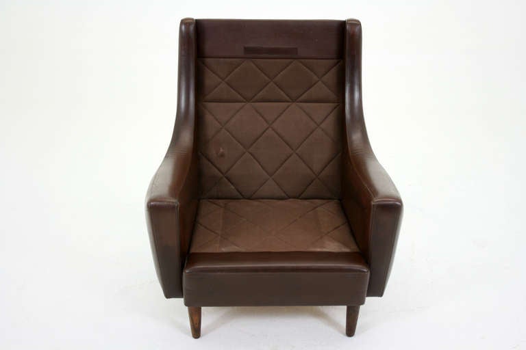 Leather and Rosewood Tall Lounge Chair 3