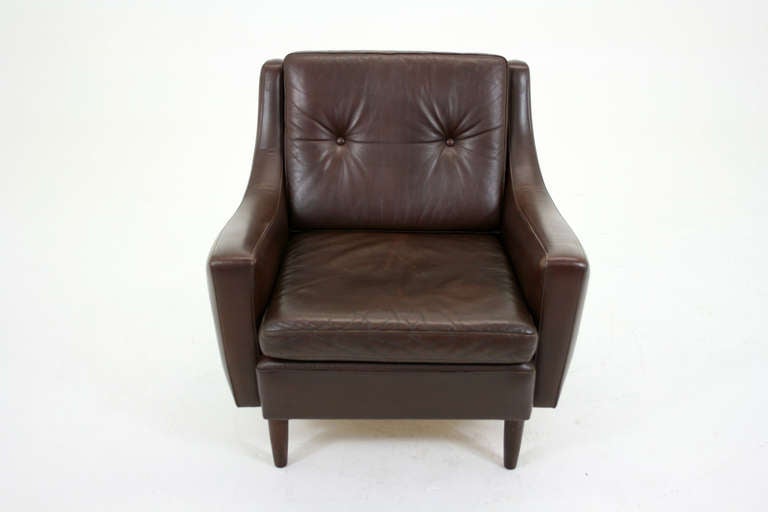 Danish Leather and Rosewood Lounge Chair In Good Condition In Vancouver, BC