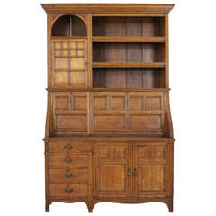 Antique Carved Oak Bureau Bookcase