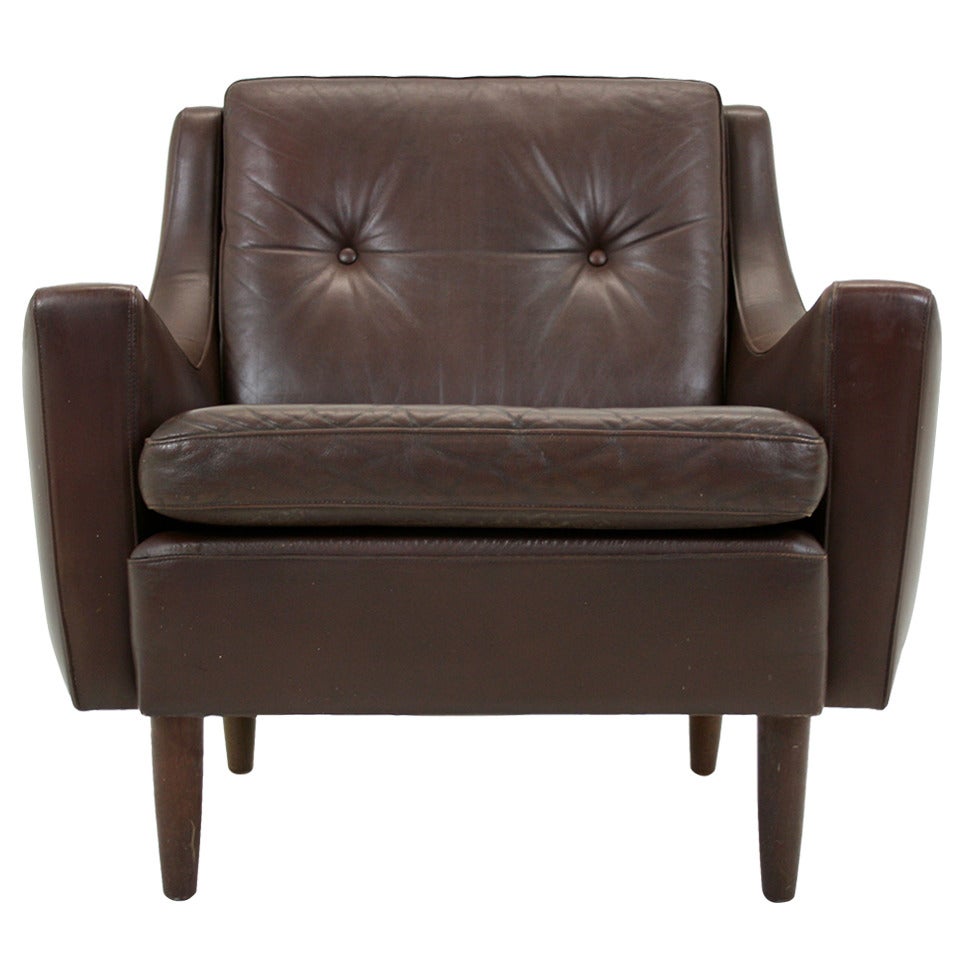 Danish Leather and Rosewood Lounge Chair