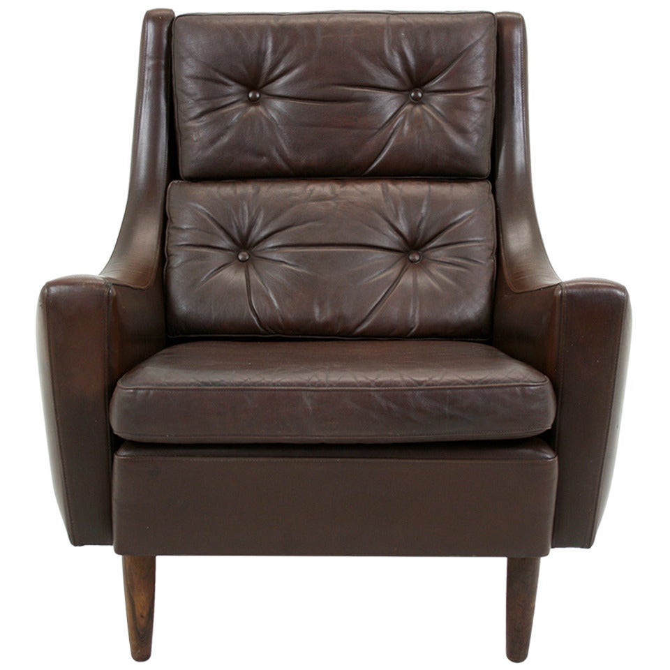 Leather and Rosewood Tall Lounge Chair