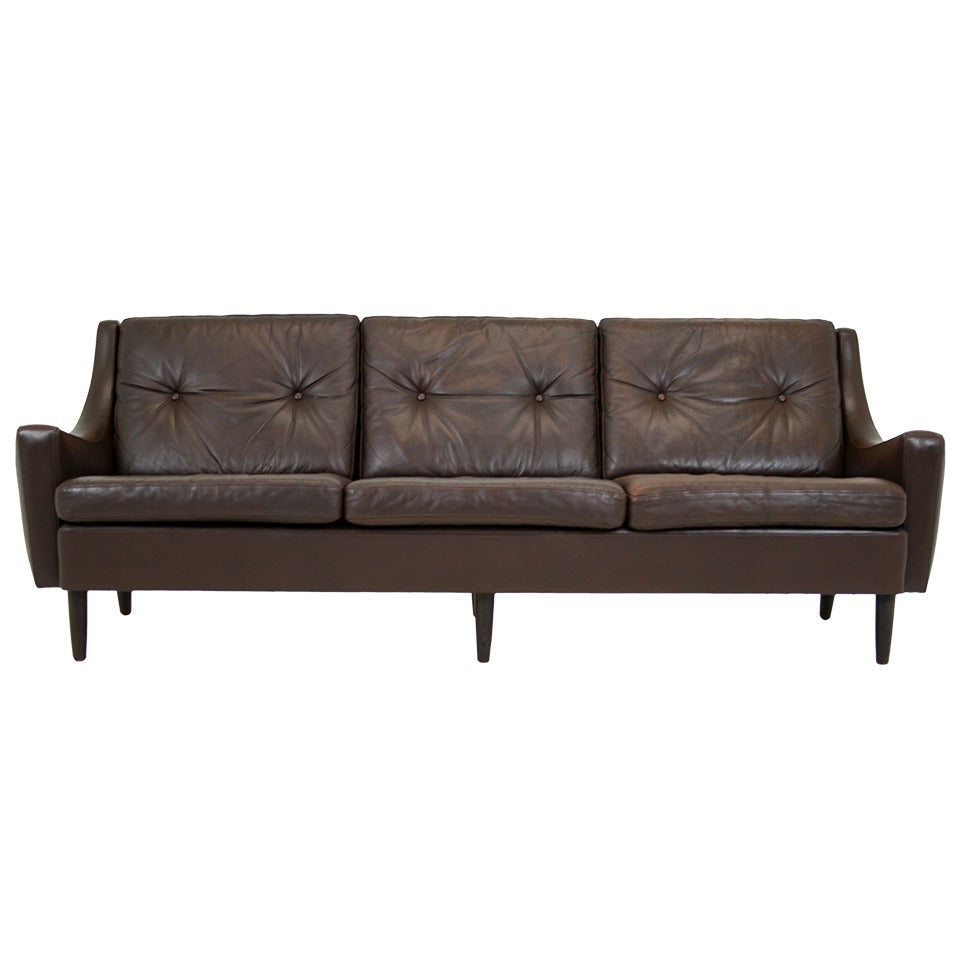 Danish Leather and Rosewood Sofa