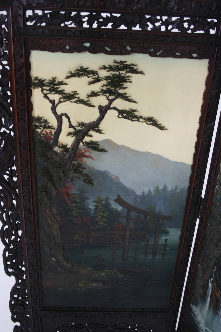 Antique Japanese 19th Century Folding Screen, Room Divider In Excellent Condition In Vancouver, BC