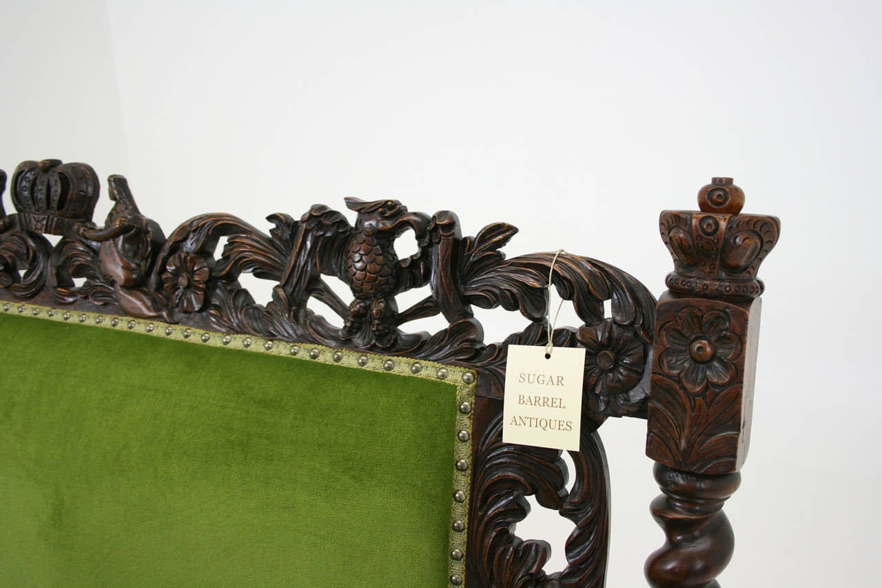 Antique Scottish Carved Walnut Barley Twist Settee Sofa 1