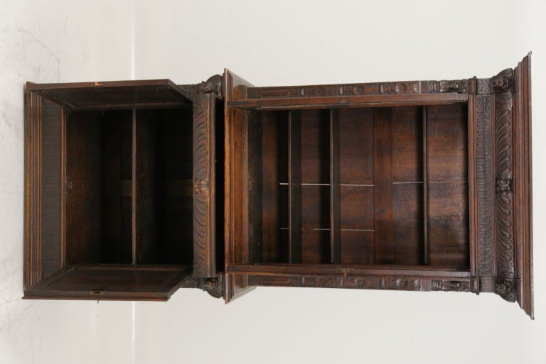 Victorian Carved Oak Bookcase With Stain Glass 1