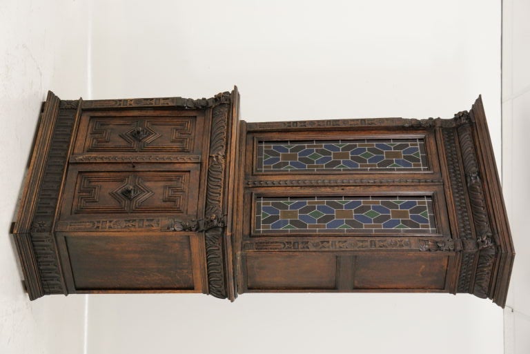 Victorian Carved Oak Bookcase With Stain Glass 5