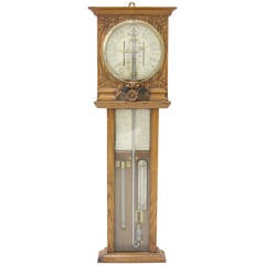 Antique English 19th Century Oak Admiral Fitzroy Barometer