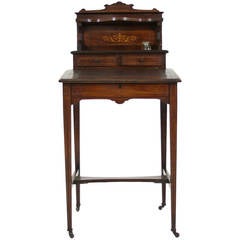 Antique Scottish Victorian Inlaid Rosewood Writing Table, Desk
