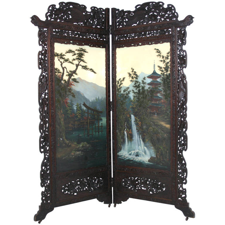 Antique Japanese 19Th Century Folding Screen, Room Divider -6366