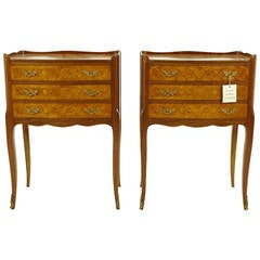 Pair of French Inlaid Marquetry Mahogany Night Stands