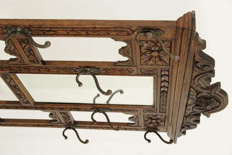 Heavily Carved Oak Hall Coat Stand 1