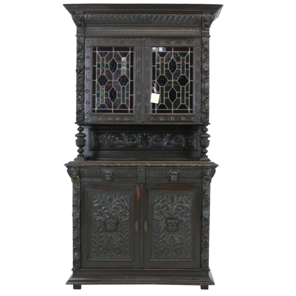 Antique French Heavily Carved Oak Bookcase or Display Cabinet, China