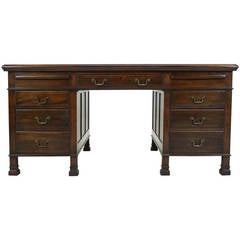 Antique Scottish Mahogany Tooled Leather Top Executive Pedestal Desk