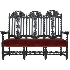 Antique French Renaissance Carved Oak Barley Twist Bench or Settee or Sofa