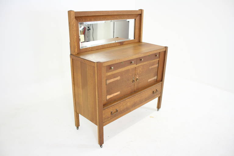20th Century Arts & Crafts Mission Oak Buffet or Sideboard with Bevelled Mirror