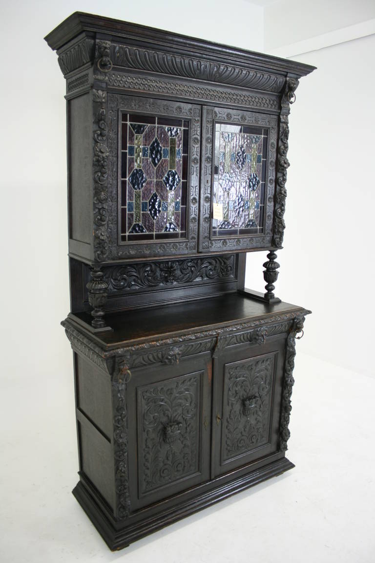 19th Century Antique French Heavily Carved Oak Bookcase or Display Cabinet, China