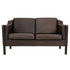 (302-167) Danish Modern Brown Leather Sofa