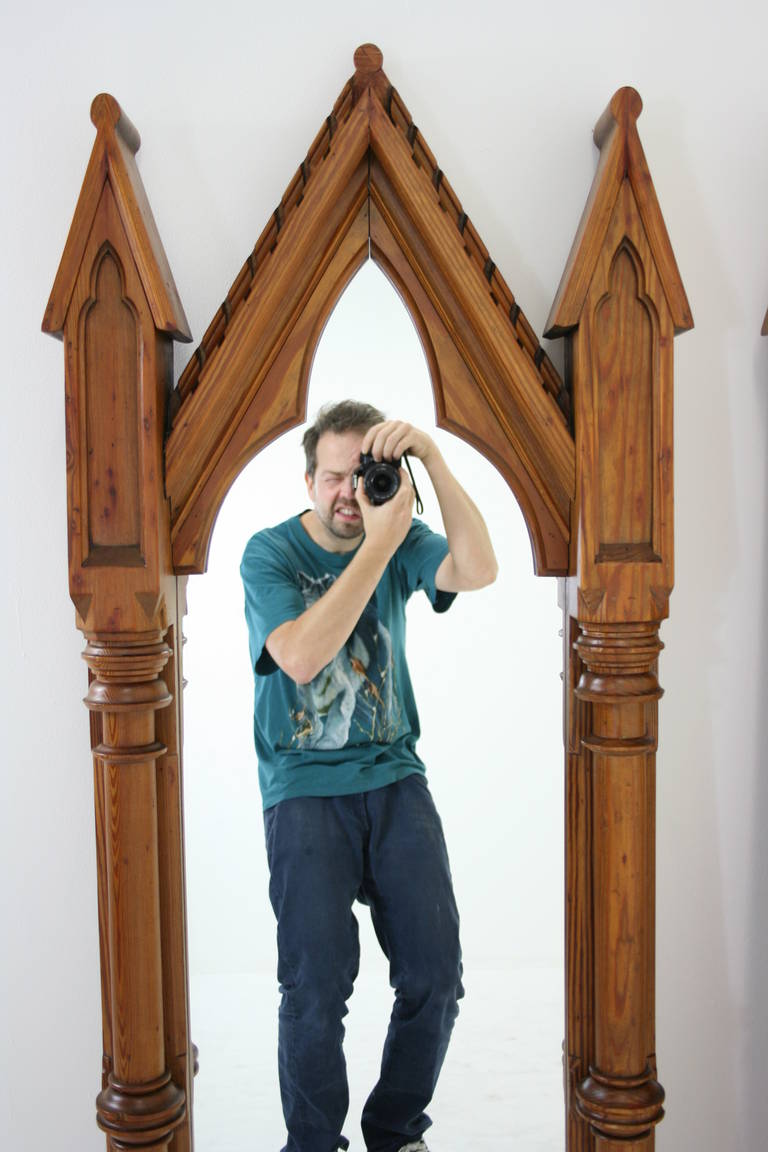 Pair of Large Antique Scottish Solid Pitch Pine Church Mirrors, 1880s For Sale 3