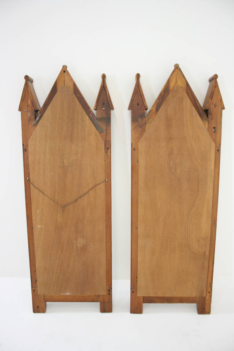 Pair of Large Antique Scottish Solid Pitch Pine Church Mirrors, 1880s For Sale 6
