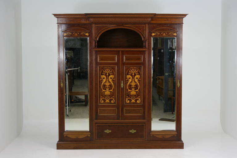 Antique English Neoclassical Inlaid Mahogany Armoire or Wardrobe, 1890 3