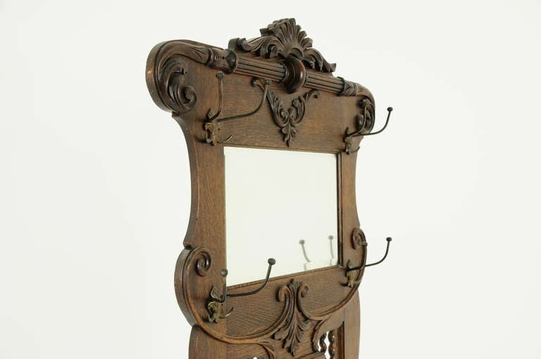 antique victorian hall tree with mirror