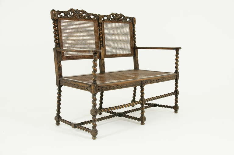 Scottish Antique Walnut Barley Twist Sofa, Settee, Bench