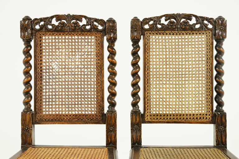 20th Century Pair Antique Walnut Barley Twist Hall Chairs