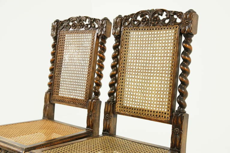 Pair Antique Walnut Barley Twist Hall Chairs 1