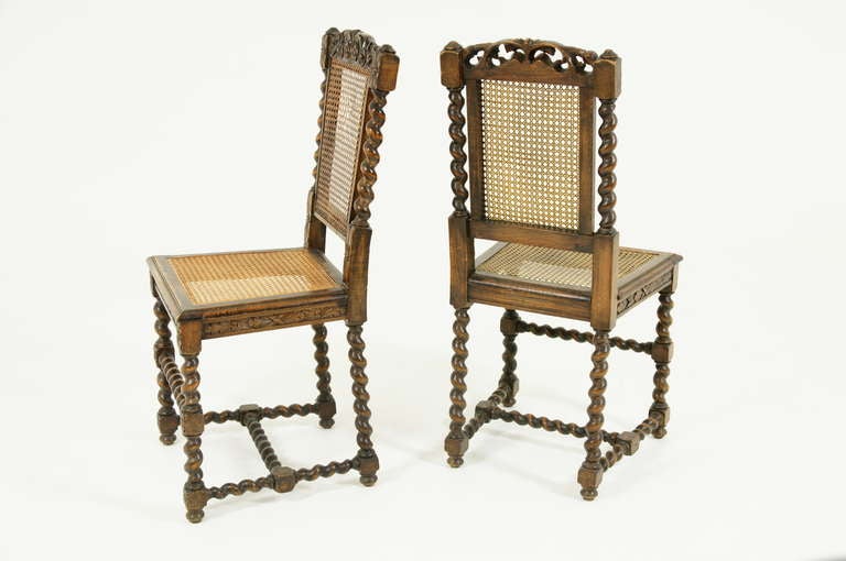 Pair Antique Walnut Barley Twist Hall Chairs 5
