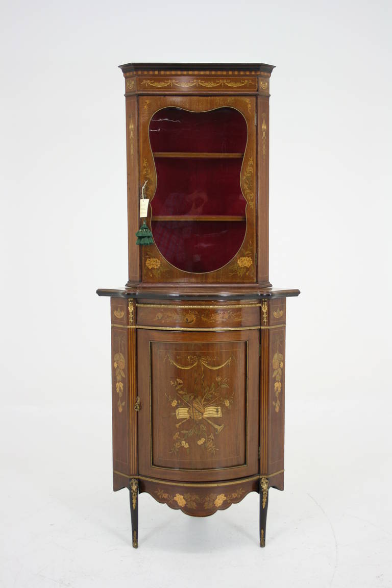 Antique English Victorian Inlaid Marquetry Corner Curio ...